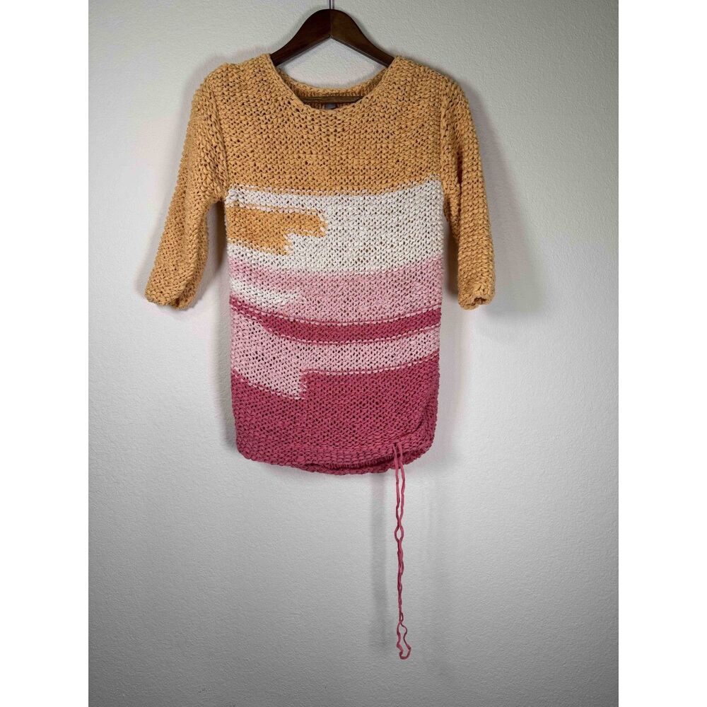J. Jill Sunset Colorblock Open Knit Sweater Ruched Side Tie Tunic Top Medium